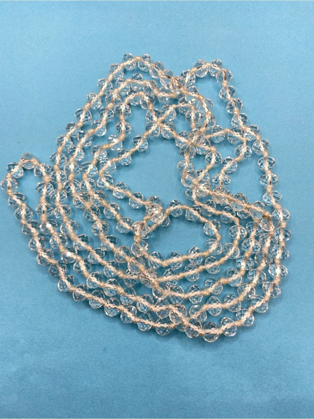 Faceted Glass Beads Long Necklace Over-The-Head Style 64”